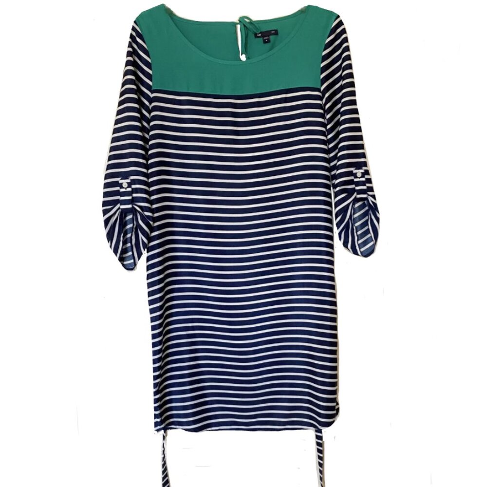 GAP Women's 3/4 Roll Tab Sleeve Striped Belted Tunic Dress